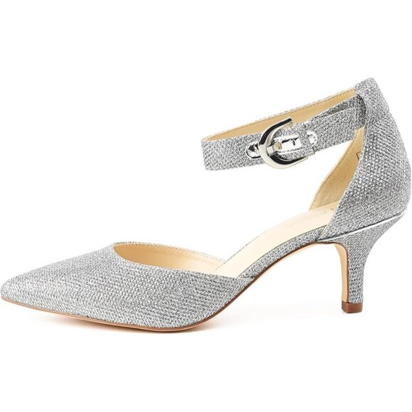 Jenn Ardor Silver Glitter Ankle Strap Pointy Toe Pumps Heels Shoes Size 7M - Picture 4 of 9
